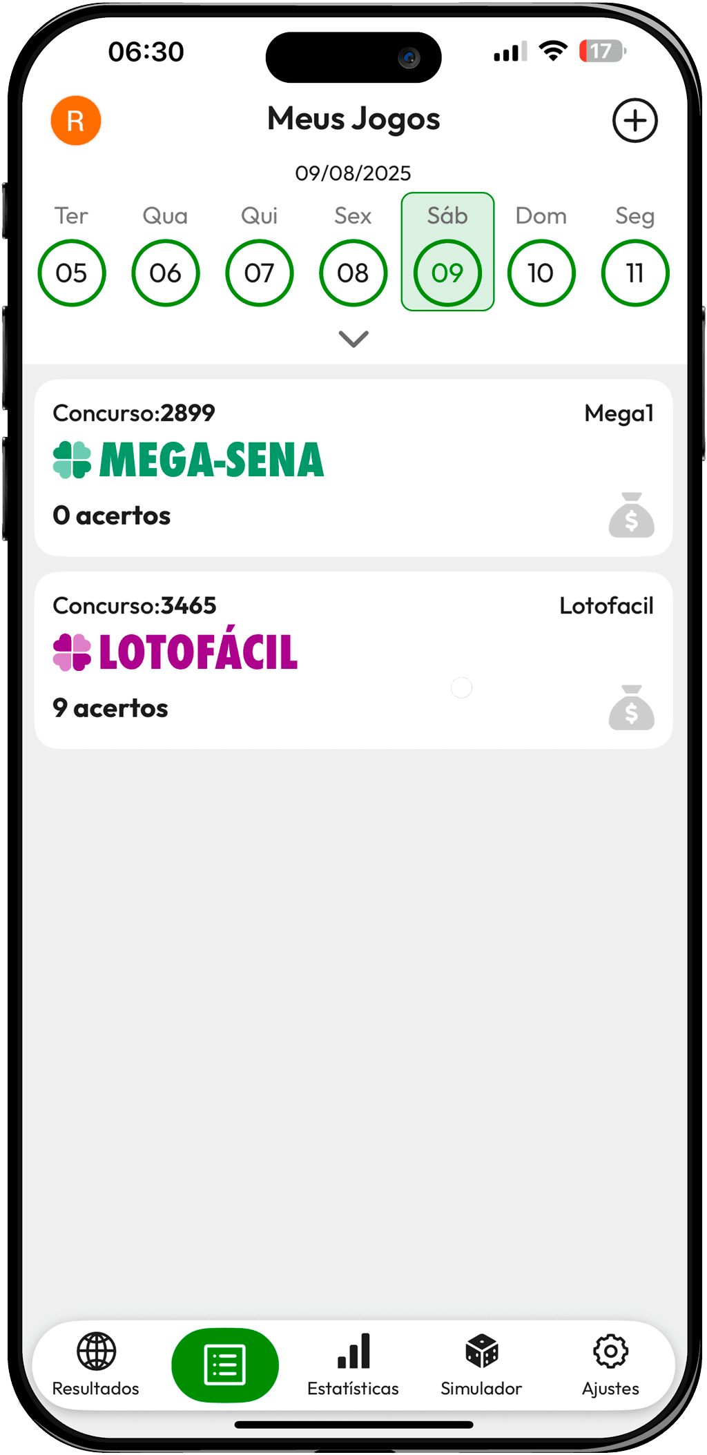 Wireframe da tela Seus Jogos