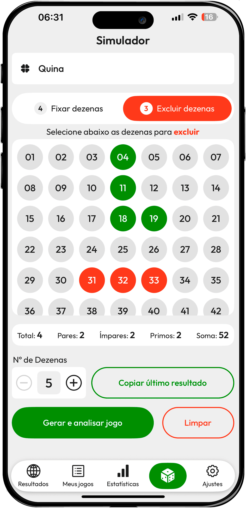 Wireframe da tela Gerar Jogos