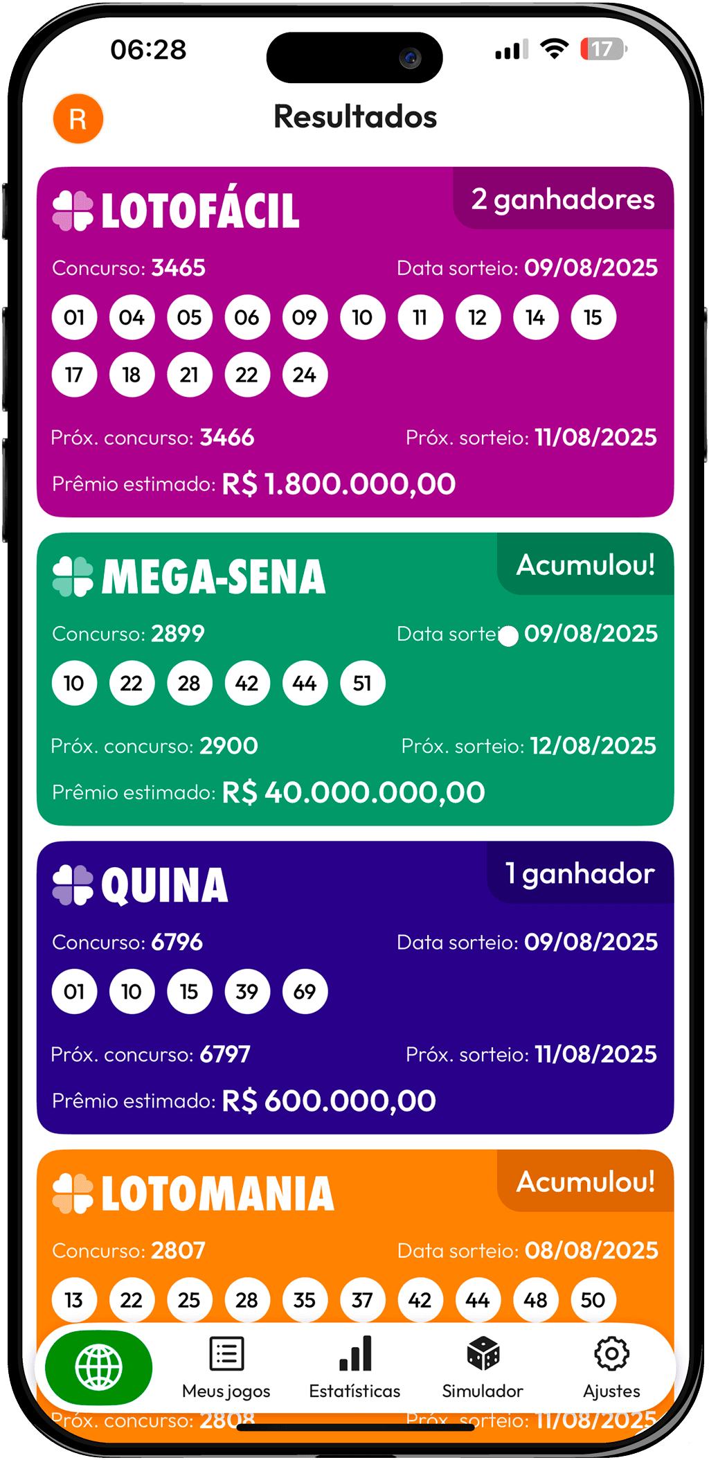 Wireframe da tela Lista de Resultados